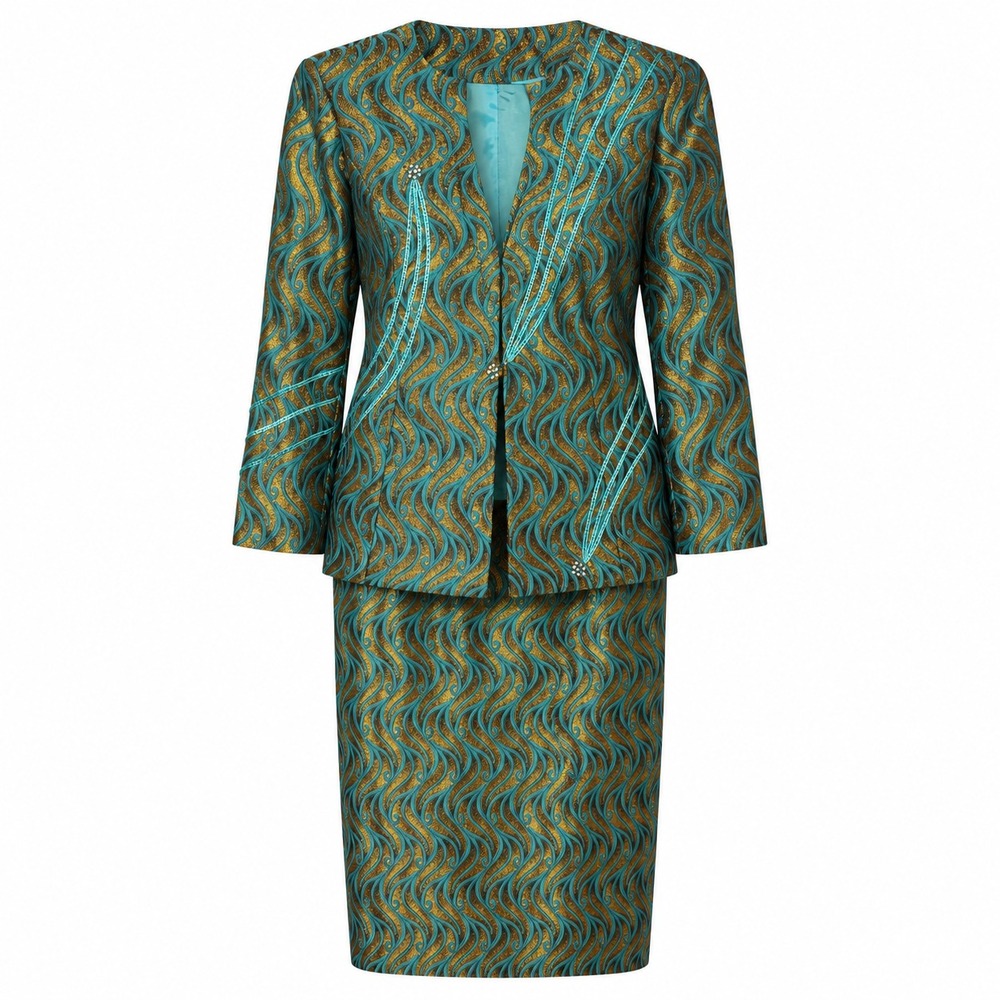 Vintage KB Eclectic Maximalist Skirt Suit Size 16W Art Deco Retro Glam Statement